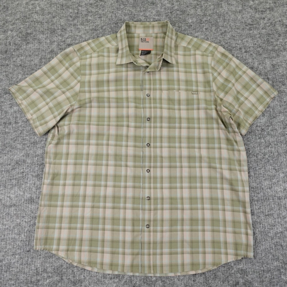 5.11 Tactical Shirt Mens Large Green Plaid Gray Wyatt Short Sleeve‎ Pocket Snaps